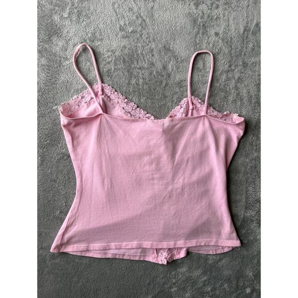 Vintage Y2K Pink Cami Tank Top Large USA Ruched Lace Fairy Dainty Stretchy 2000s - Picture 7 of 13